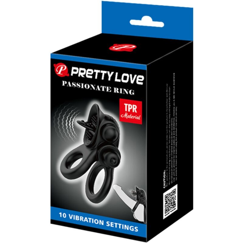 PRETTY LOVE - PASSIONATE RING DOUBLE VIBRATION RING + CLITORAL STIMULATOR BLACK
