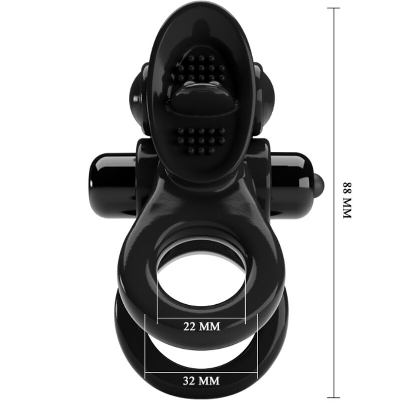 PRETTY LOVE - PASSIONATE RING DOUBLE VIBRATION RING + CLITORAL STIMULATOR BLACK