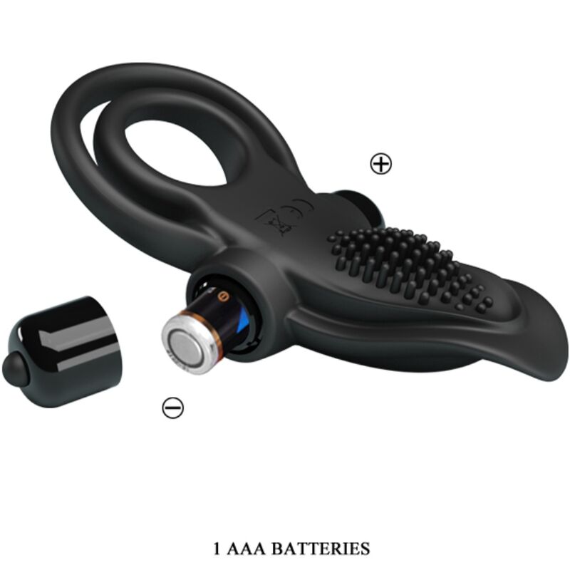 PRETTY LOVE - DOUBLE VIBRATION RING + CLITORAL Stimulator 10 VIBRATIONS BLACK