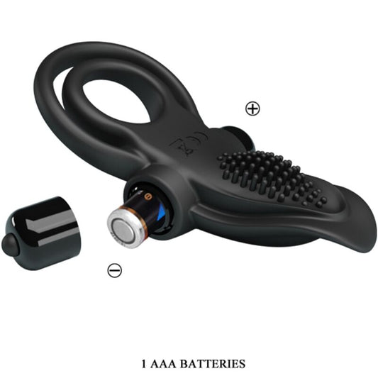 PRETTY LOVE - DOPPELTER VIBRATIONSRING + KLITORISSTIMULATOR 10 VIBRATIONEN SCHWARZ