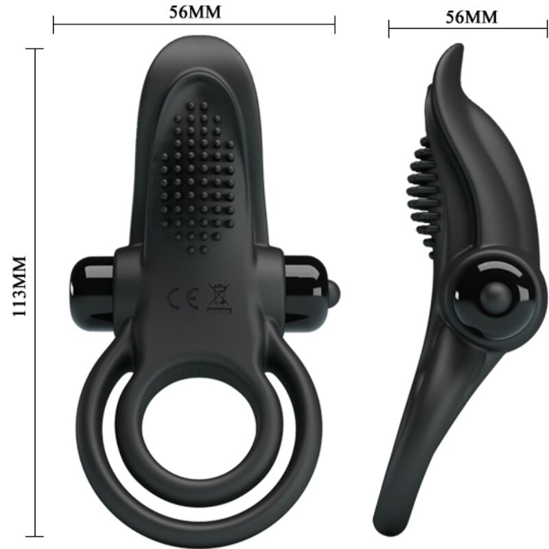 PRETTY LOVE - DOUBLE VIBRATION RING + CLITORAL Stimulator 10 VIBRATIONS BLACK