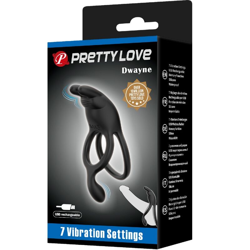 PRETTY LOVE - SETH DOUBLE VIBRATION RING RABBIT 7 VIBRATIONS BLACK