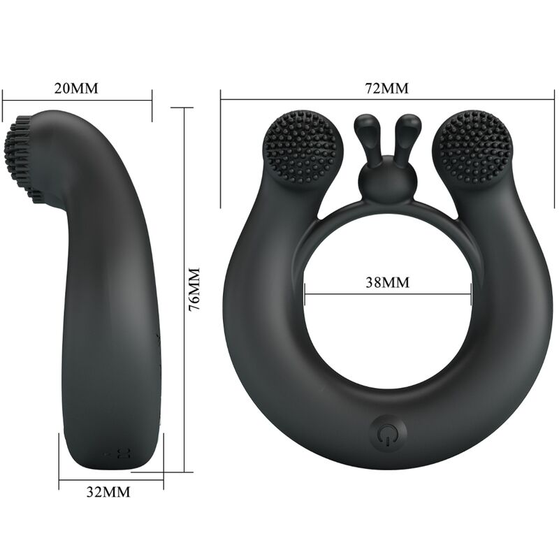 PRETTY LOVE - DAHLIA VIBRATION RING + CLITORAL Stimulator 12 VIBRATIONS BLACK