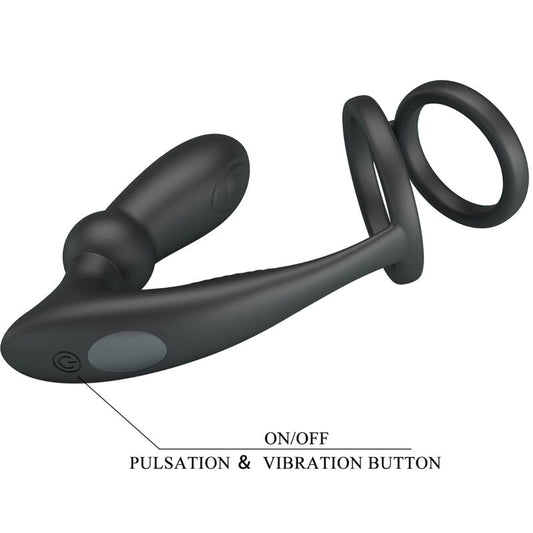 PRETTY LOVE - EMONI PENIS RING + ANAL PLUG 12 VIBRATIONS BLACK