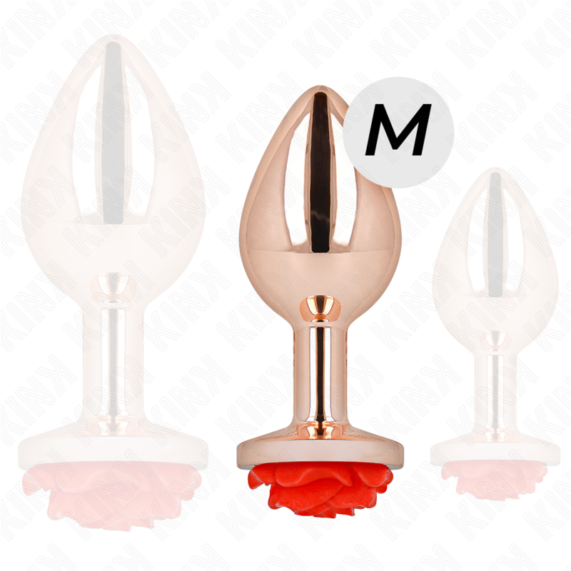 KINK - PINK GOLDEN ANAL PLUG WITH RED ROSE M
