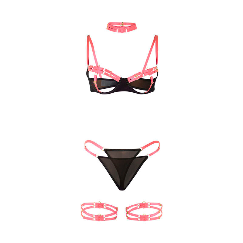 SUBBLIME - 955298 Bra Set with Necklace and Leg Details Fluorescent Pink S/M