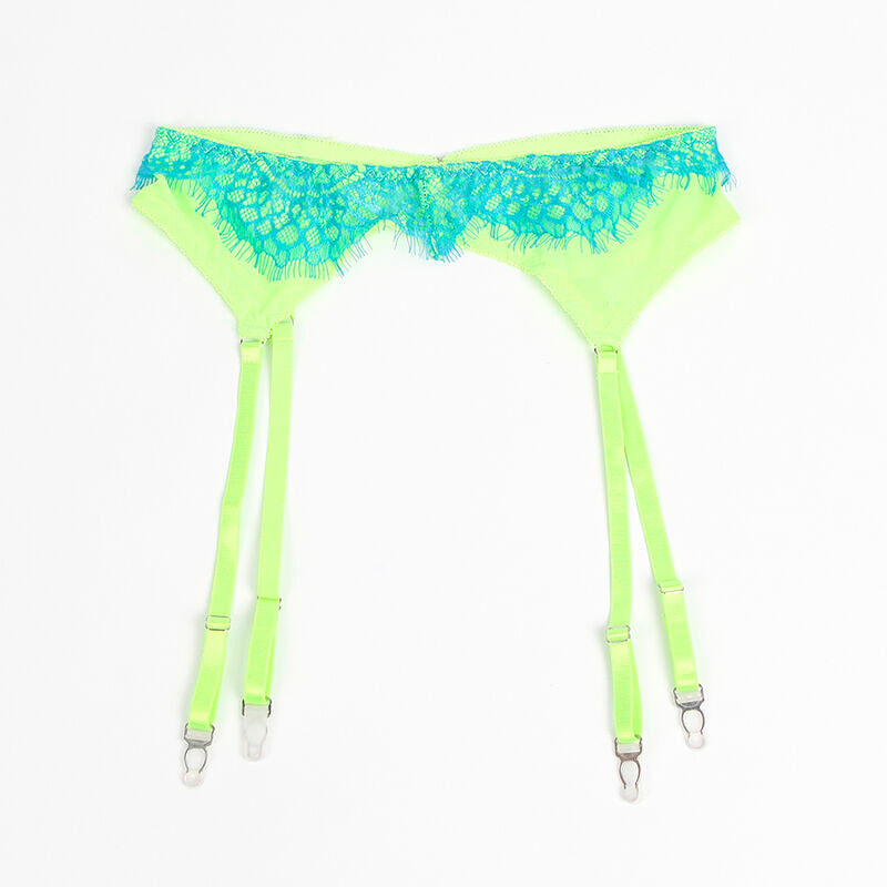 SUBBLIME - 955328 Lace Bra and Garter Set Green and Blue L/XL