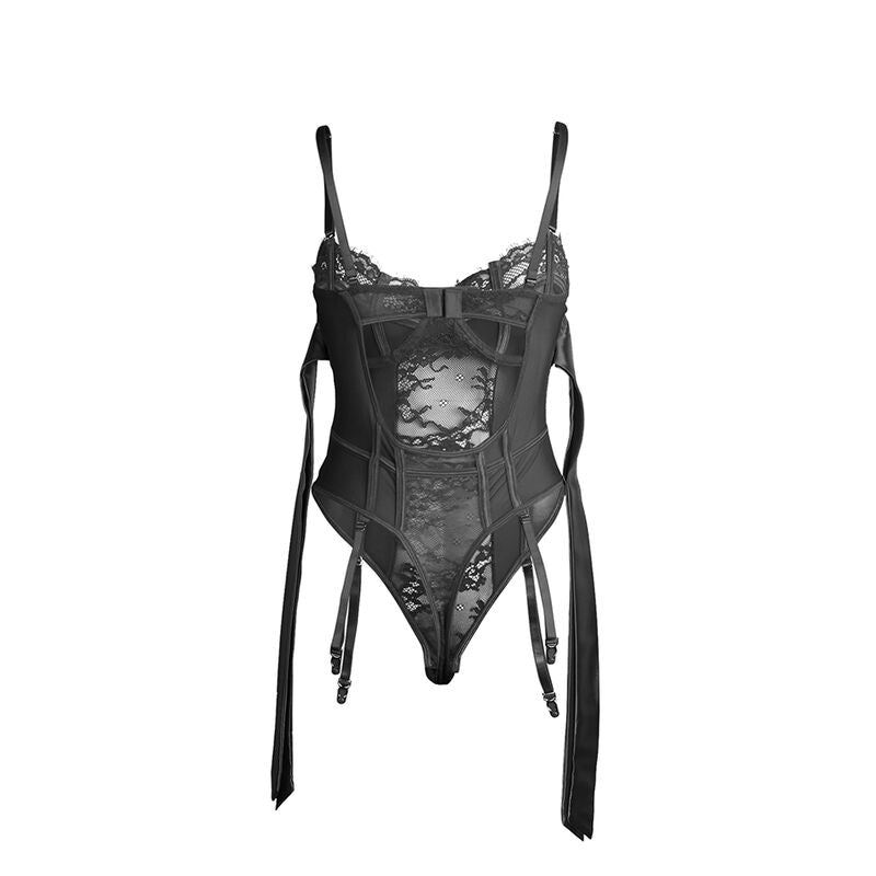 SUBBLIME - 955496 LACE BODYSUIT WITH BOWLS AND STRAPS BLACK S/M