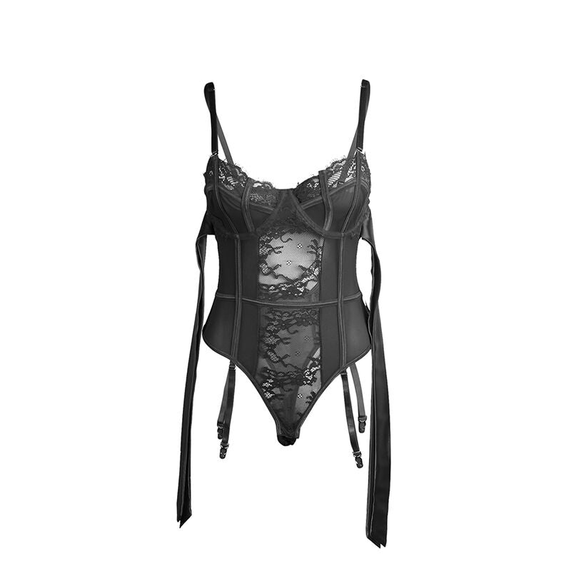SUBBLIME - 955496 LACE BODYSUIT WITH BOWLS AND STRAPS BLACK S/M