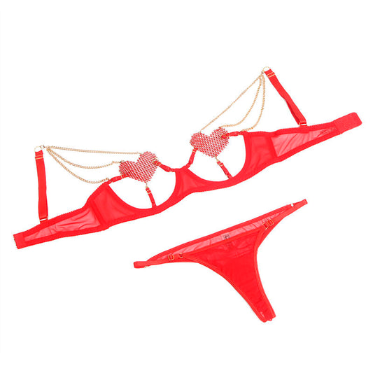 SUBBLIME - 955526 Bra Set with Chains and Mesh Heart Red L/XL