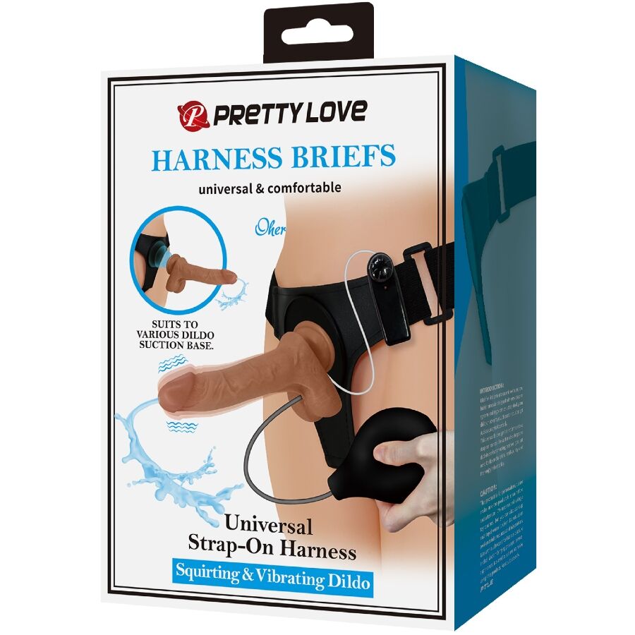 PRETTY LOVE - UNIVERSAL HARNESS SLIP WITH VIBRANT AND SQUIRTING DILDO 15.5 CM MULATO