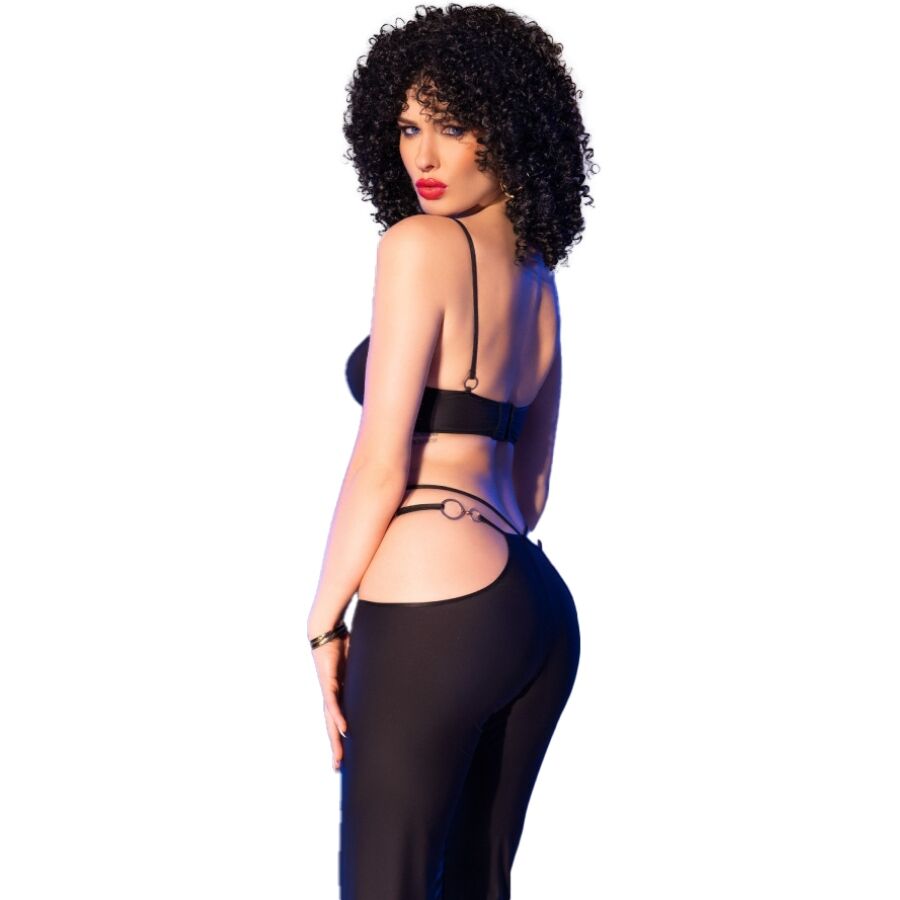 CHILIROSE - CR 4851 SCHWARZES TOP UND LEGGINGS-SET MIT GOLDENEN ACCESSOIRES L
