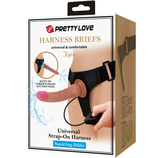 PRETTY LOVE - KYTON UNIVERSAL HARNESS SLIP WITH SQUIRTING DILDO 19 CM MULATO