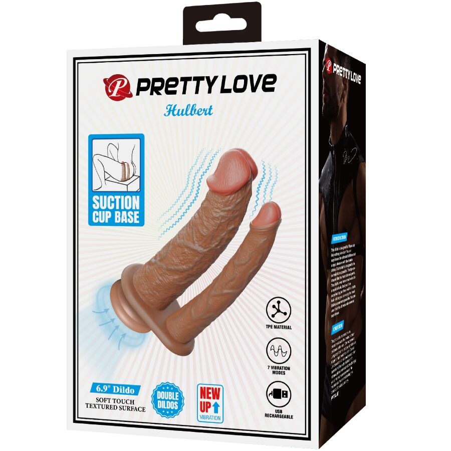 PRETTY LOVE - HULBERT DOUBLE REALISTIC VIBRATION DILDO MULATO