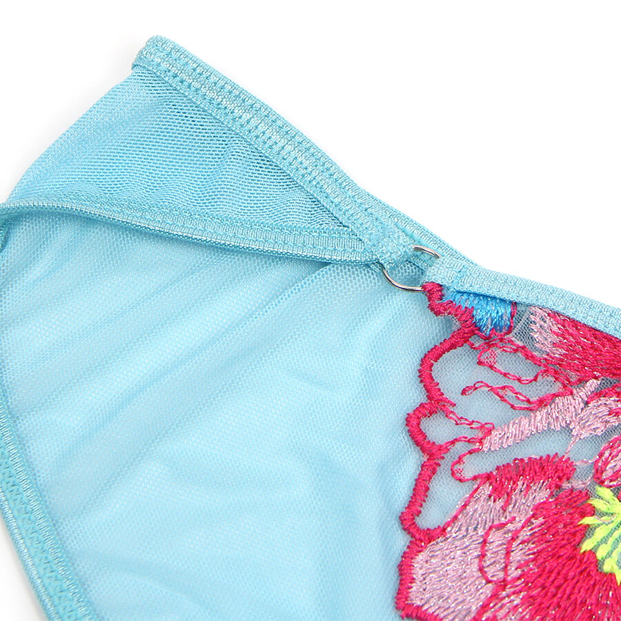 SUBBLIME - 957650 Bra and Stocking Belt Set with Floral Embroidery Pink L/XL