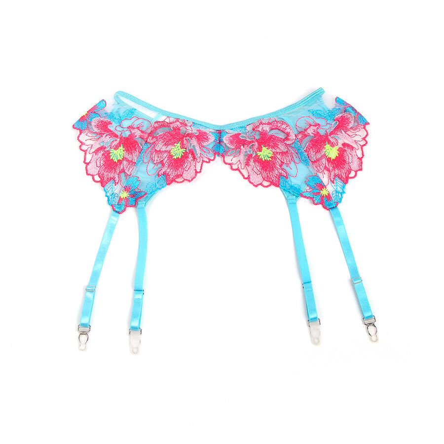 SUBBLIME - 957650 Bra and Stocking Belt Set with Floral Embroidery Pink L/XL