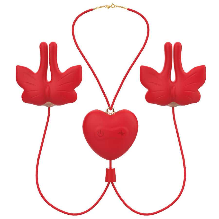 ARMONY - MAGNETIC VIBRATION NIPPLE CLAMPS, BUTTERFLY SHAPED, RED