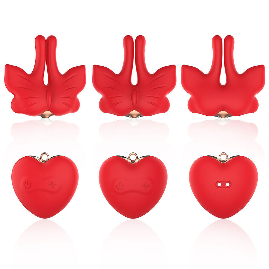 ARMONY - MAGNETIC VIBRATION NIPPLE CLAMPS, BUTTERFLY SHAPED, RED
