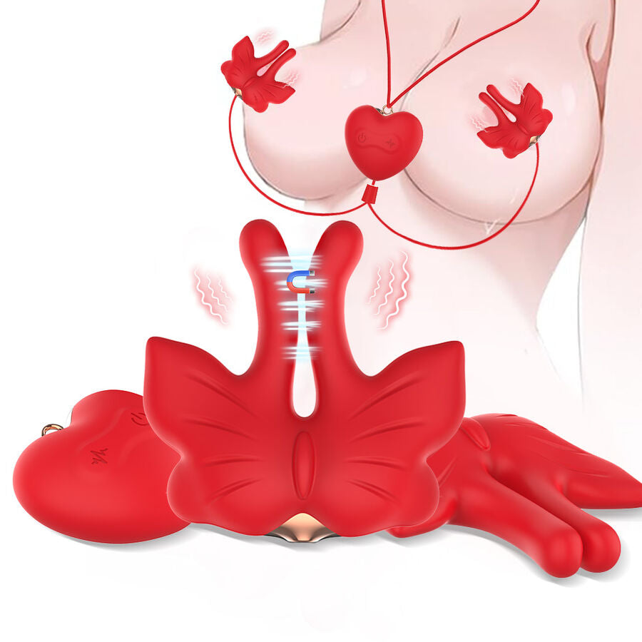 ARMONY - MAGNETIC VIBRATION NIPPLE CLAMPS, BUTTERFLY SHAPED, RED