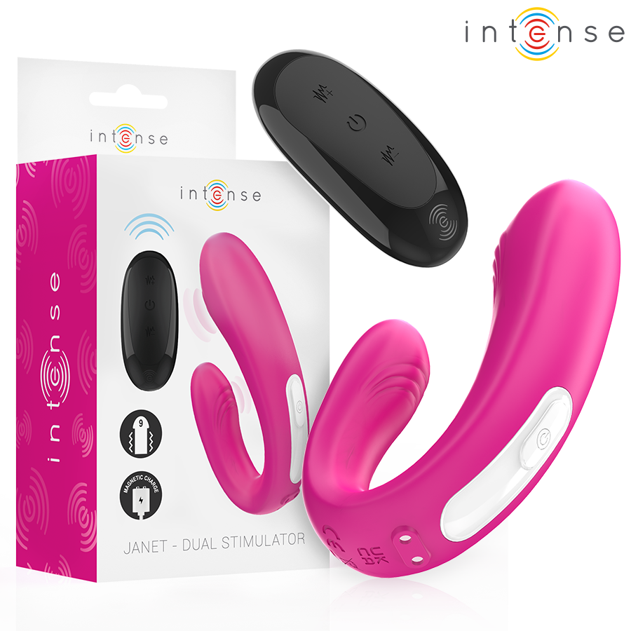 INTENSE - JANET DOUBLE U-SHAPED STIMULATOR AND VIBRATOR WITH REMOTE CONTROL PINK