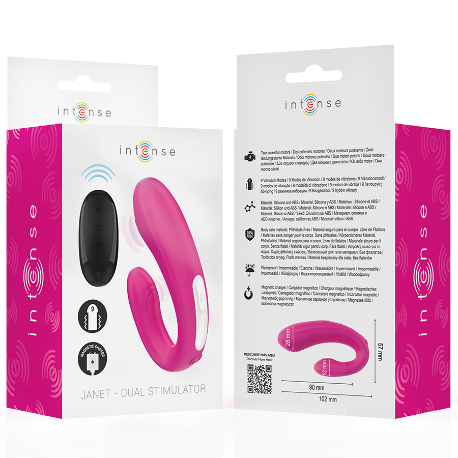 INTENSE - JANET DOUBLE U-SHAPED STIMULATOR AND VIBRATOR WITH REMOTE CONTROL PINK