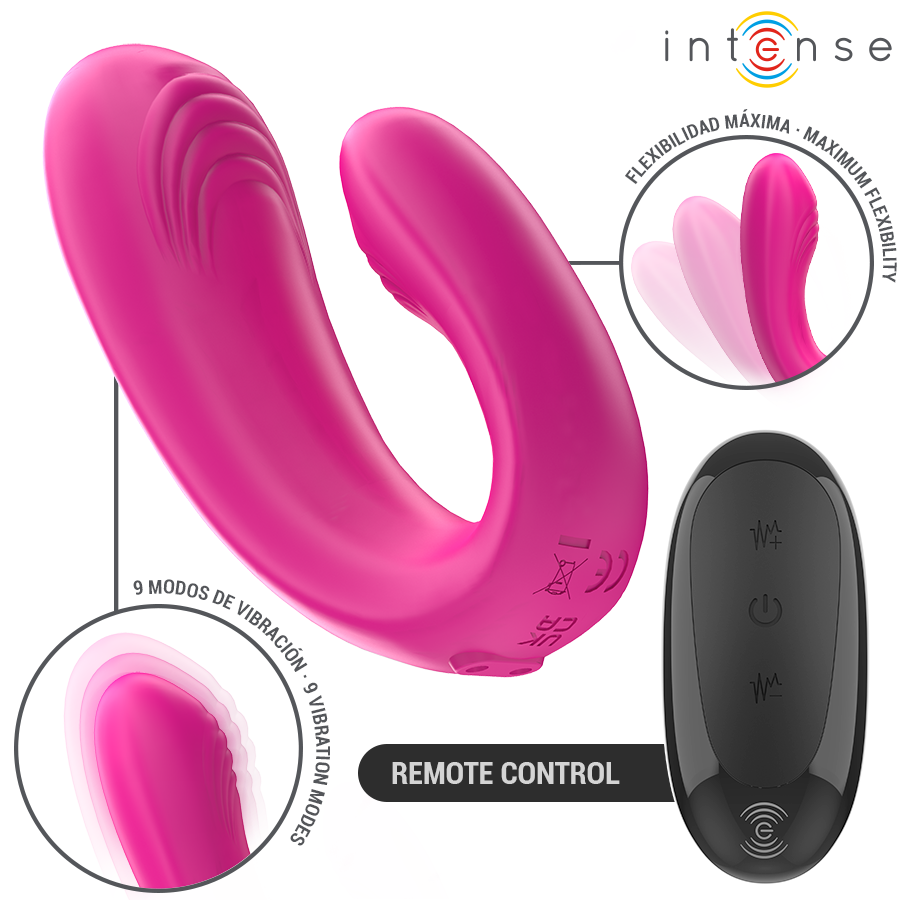 INTENSE - JANET DOUBLE U-SHAPED STIMULATOR AND VIBRATOR WITH REMOTE CONTROL PINK