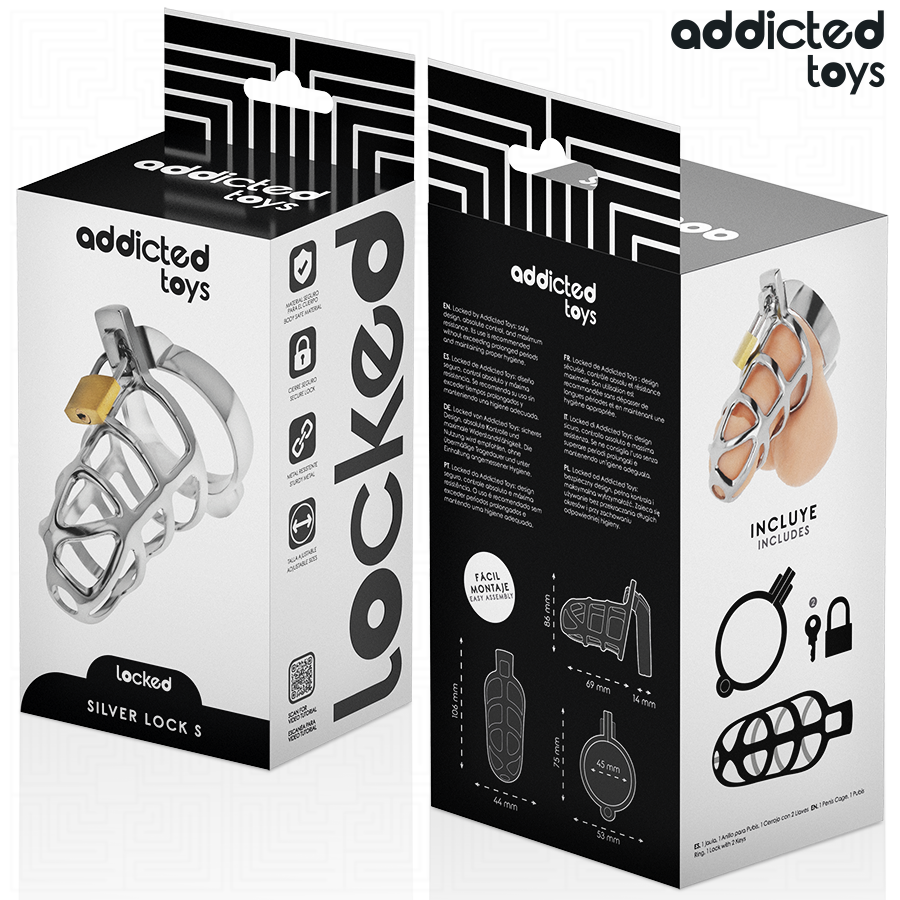ADDICTED TOYS LOCKED - SILVER METAL PENIS CAGE, SIZE S
