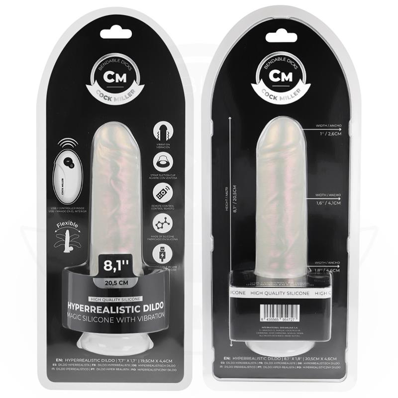 COCK MILLER - DILDO MIT SAUGNÄPFEN, LICHTERN UND VIBRATION MIT FERNBEDIENUNG WEISS 20,5 CM