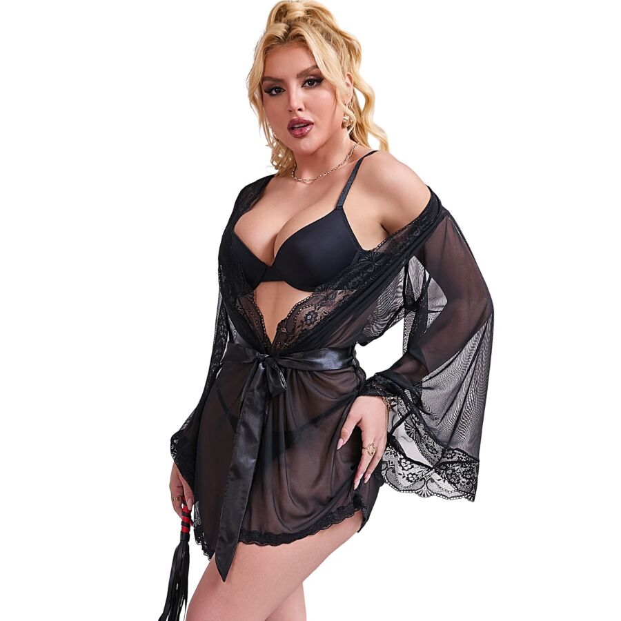 SUBBLIME - TRANSPARENTER STOFFMANTEL MIT SPITZENDETAIL SCHWARZ L/XL