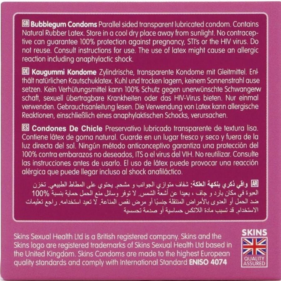 SKINS - BUBBLEGUM PREMIUM CONDOMS PACK OF 4