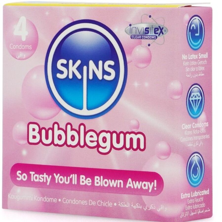 SKINS - BUBBLEGUM PREMIUM CONDOMS PACK OF 4