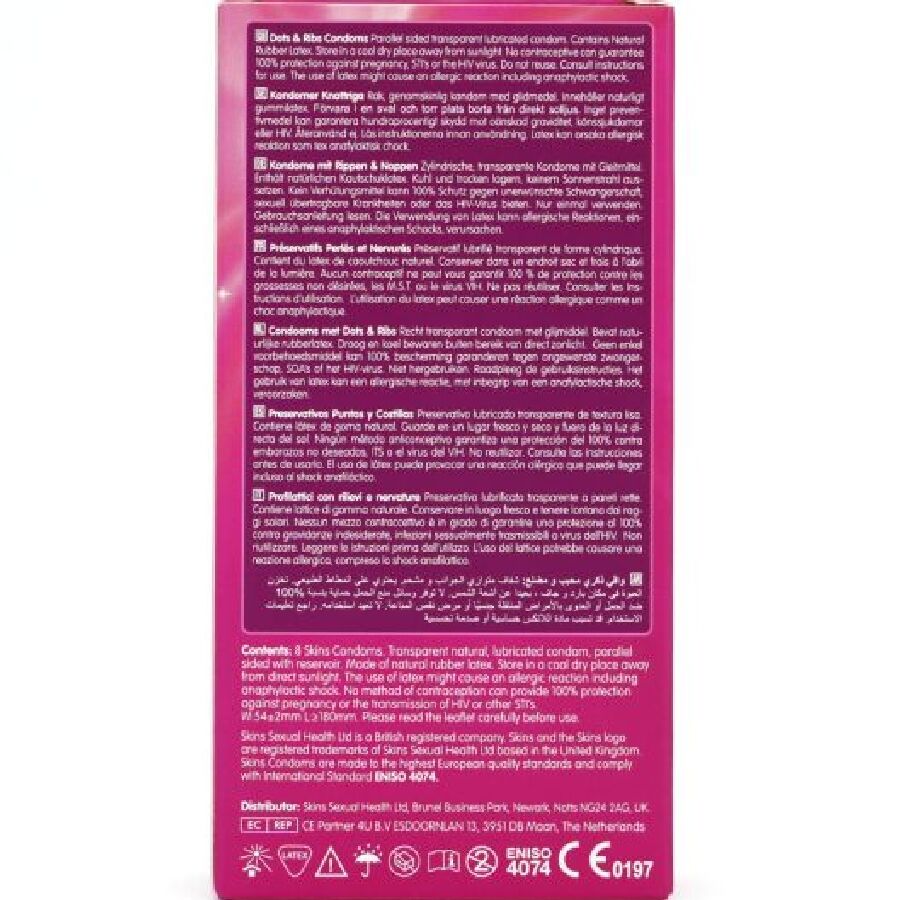 SKINS - DOTS &amp; RIBS PREMIUM CONDOMS PACK 8