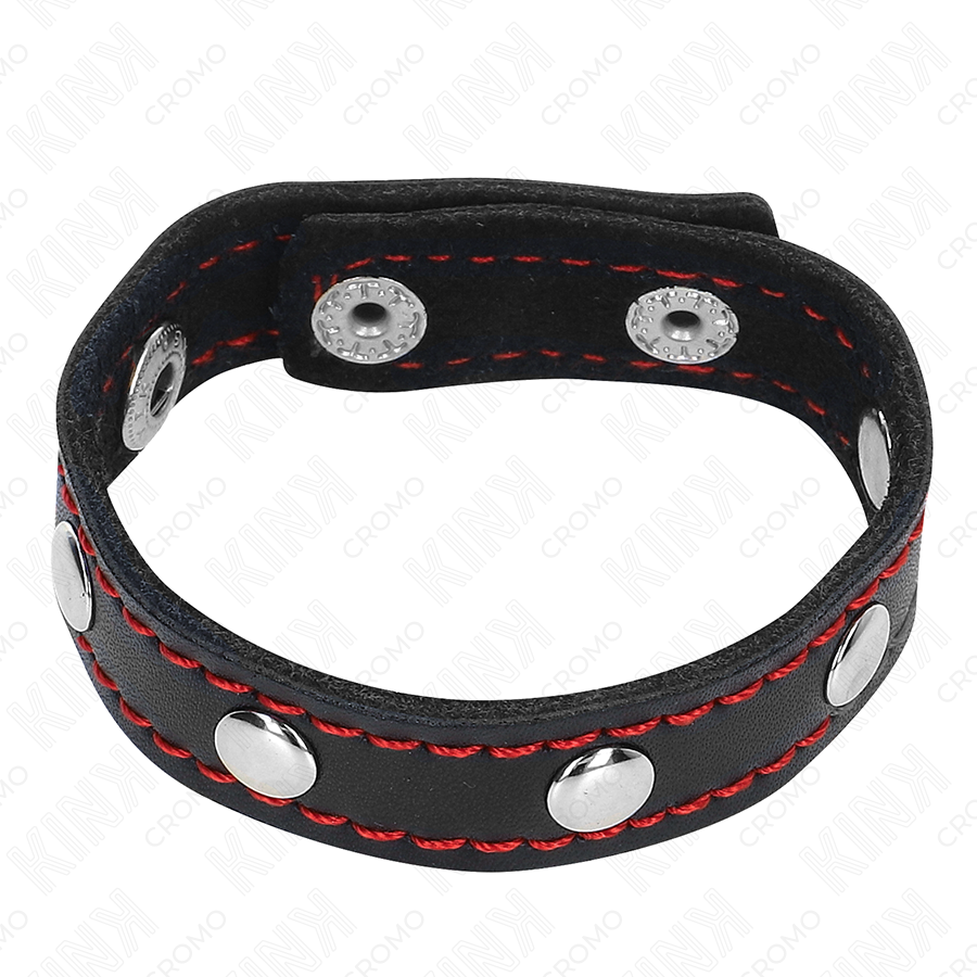 KINK - LEATHER PENIS RING WITH SNAP CLOSURE RED LINING 21 X 1.5 CM