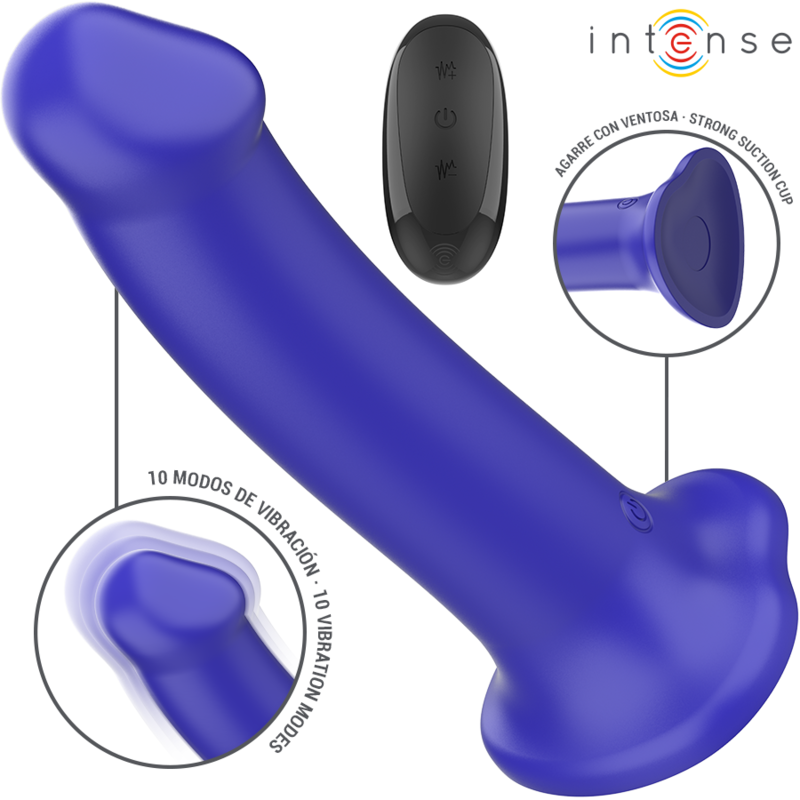 INTENSE - VICTORIA VIBRATOR MIT SAUGNAPF 10 VIBRATIONEN DUNKELBLAU FERNBEDIENUNG
