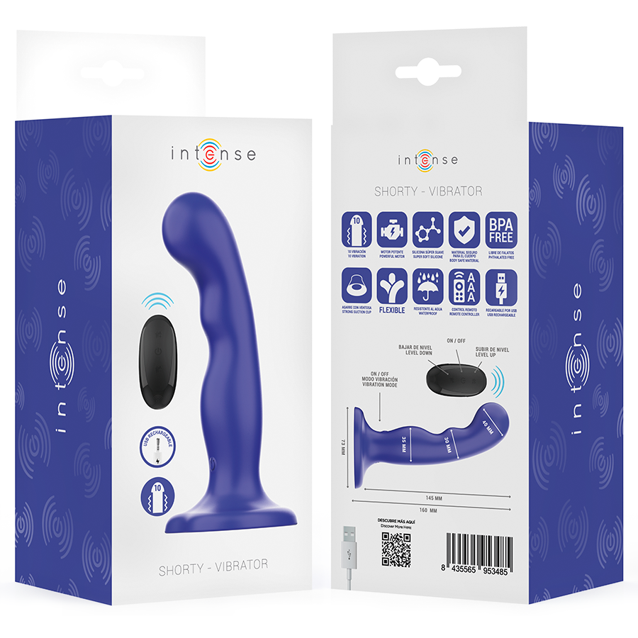 INTENSE - SHORTY VIBRATOR WITH SUCTION CUPS BLUE REMOTE CONTROL