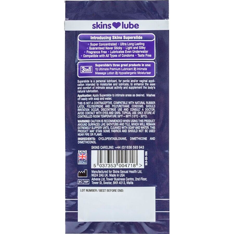 SKINS – SUPERSLIDE Silikonbasiertes Gleitmittel, Einzeldosis 5 ml