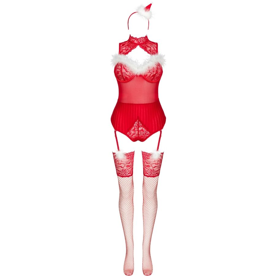 LIVCO CORSETTI FASHION – LIMPID SNOWFLAKES LC 90604 BODY + STRÜMPFE + WEIHNACHTSSTIRNBAND L/XL