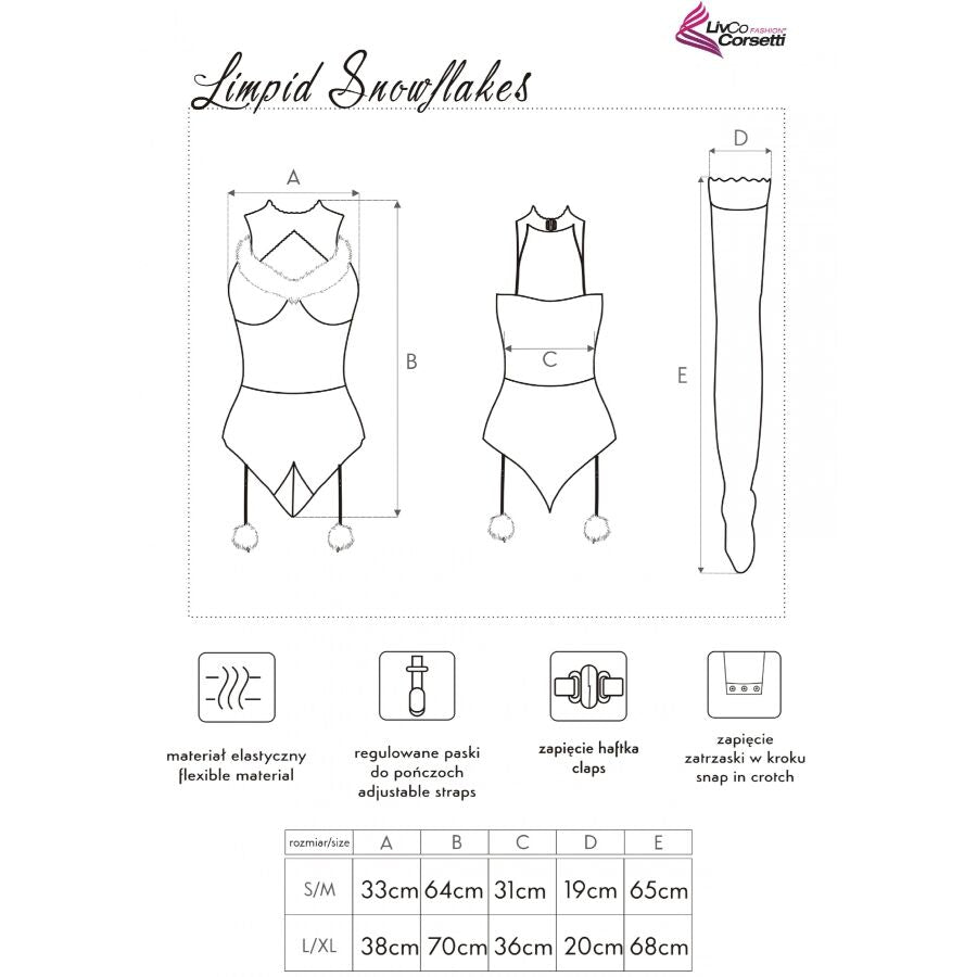 LIVCO CORSETTI FASHION – LIMPID SNOWFLAKES LC 90604 BODY + STRÜMPFE + WEIHNACHTSSTIRNBAND L/XL