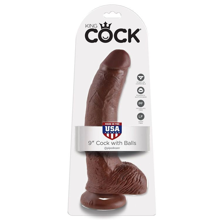 KING COCK - 9 DILDO BROWN WITH EGGS 22.9 CM