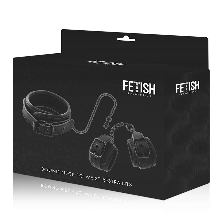 FETISH SUBMISSIVE - NECKLACE AND HANDCUFFS MADE OF VEGAN LEATHER WITH NOPRENE LINING
