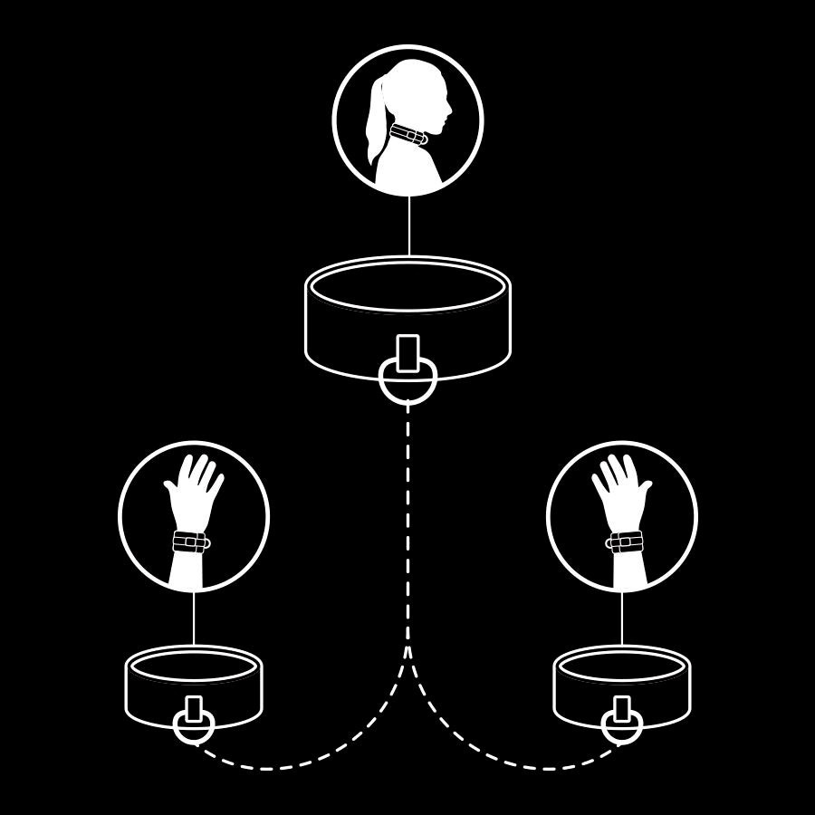 FETISH SUBMISSIVE - NECKLACE AND HANDCUFFS MADE OF VEGAN LEATHER WITH NOPRENE LINING