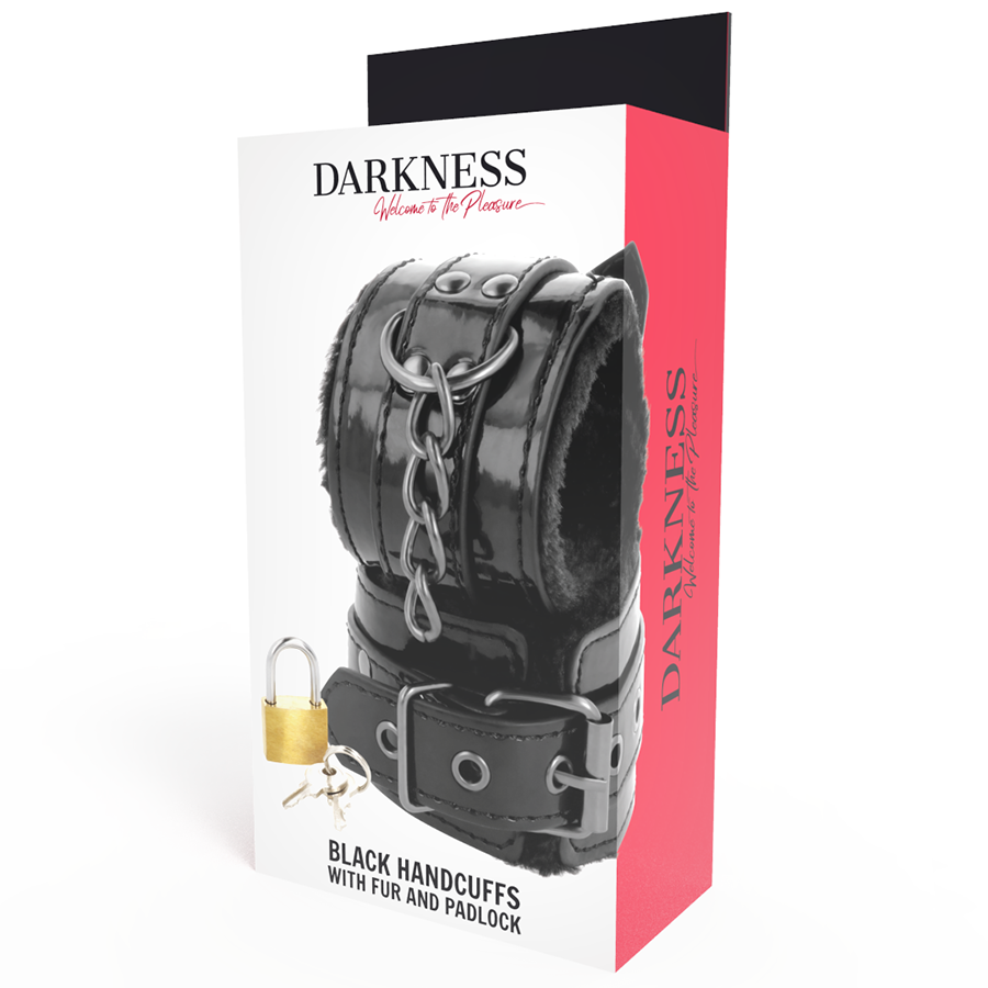 DARKNESS - BLACK, ADJUSTABLE LEATHER HANDCUFFS WITH CLOSURE LOCK