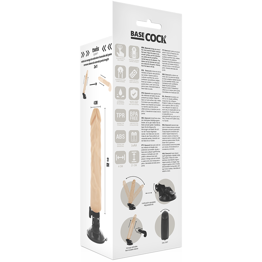 BASECOCK - REALISTIC VIBRATOR WITH REMOTE CONTROL NATURAL 21 CM -O- 4 CM