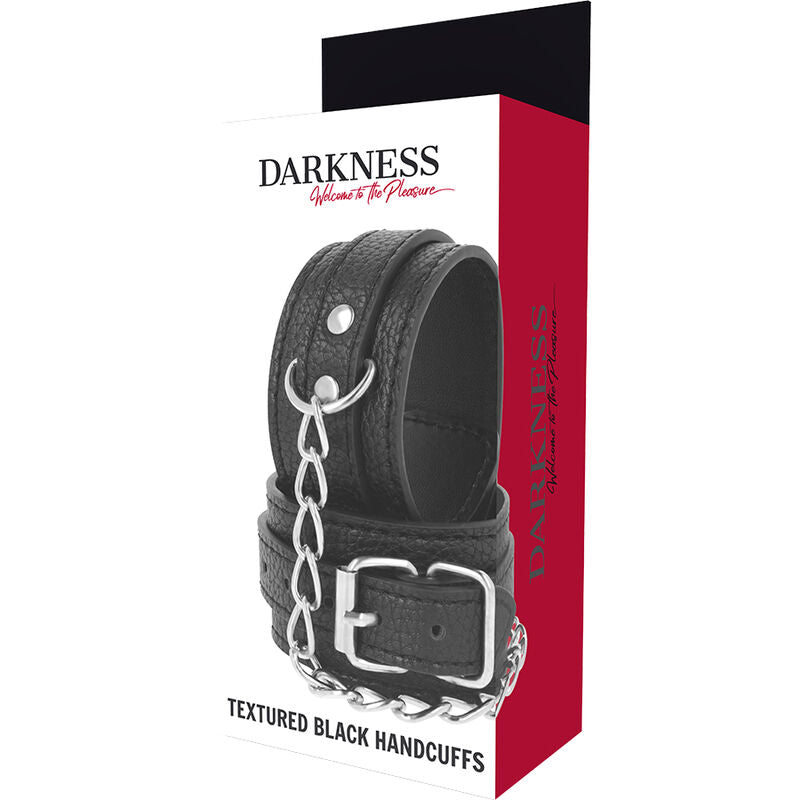 DARKNESS - HANDCUFFS MADE OF BLACK TEXTURED LEATHER