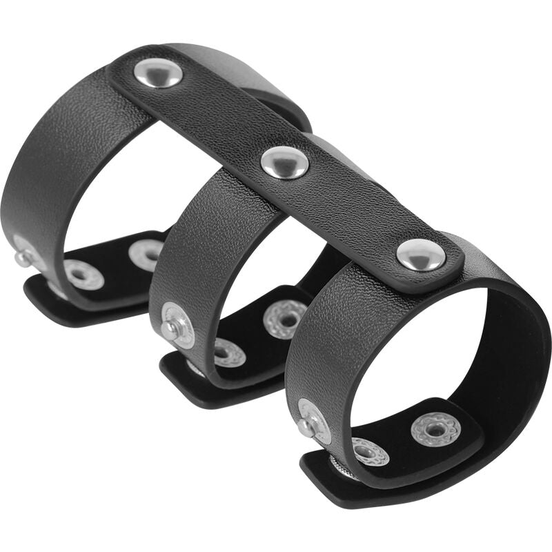 DARKNESS - ADJUSTABLE DOUBLE PENIS AND SCASS RING MADE OF LEATHER